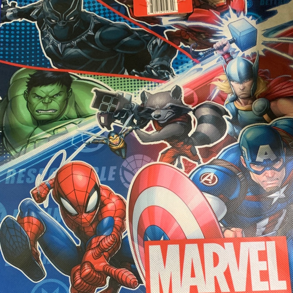 Marvel Heroes Collage with Red and Blue Accents Tote 13x13